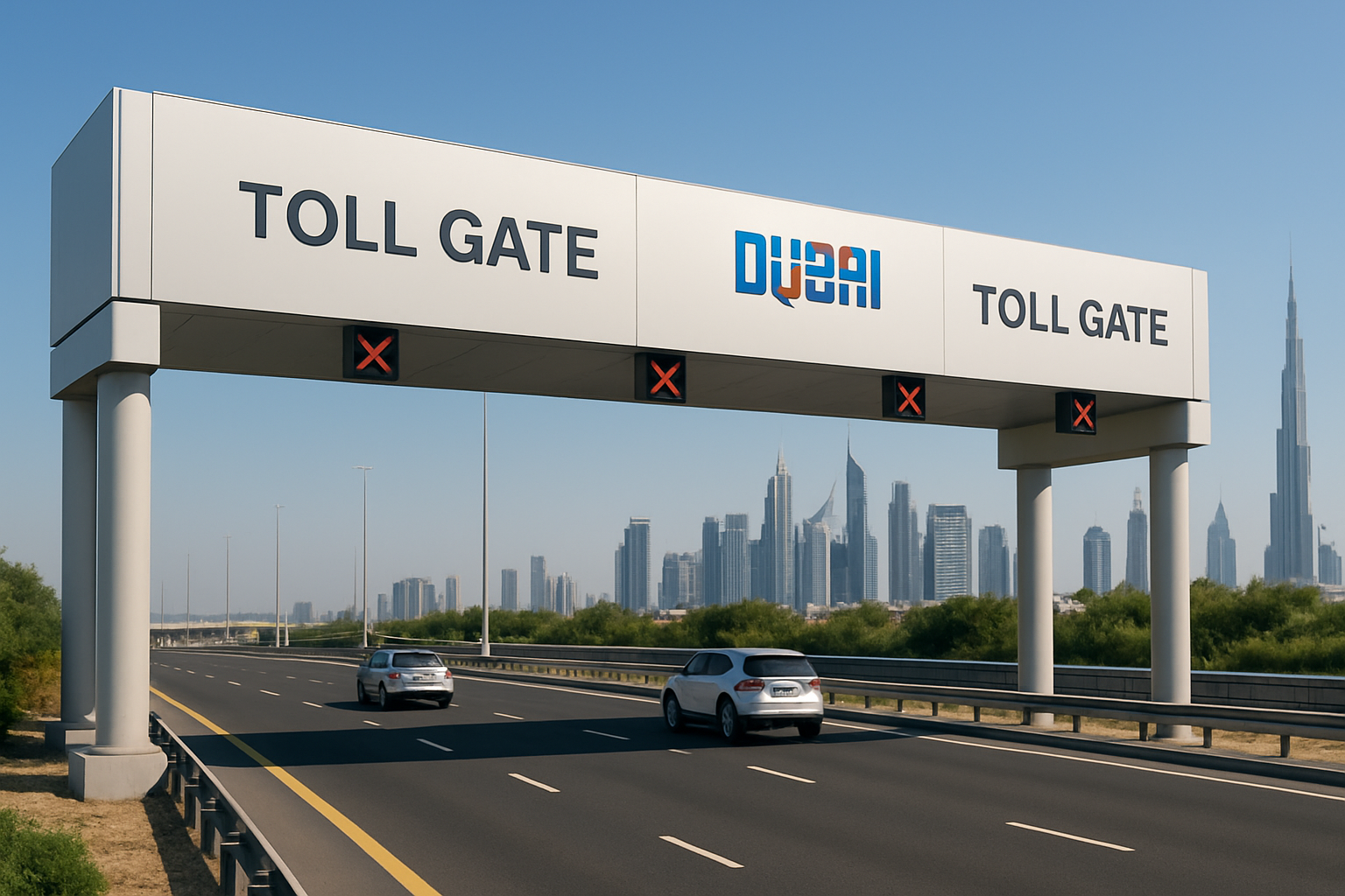 Modern toll gate on a Dubai expressway